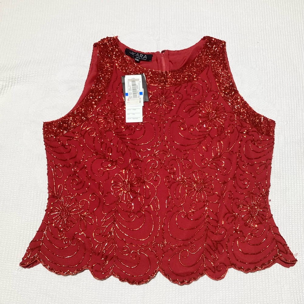 JKARA Size PXL Beaded Women's Sleeveless Blouse Top Shirt NWT $89 New!